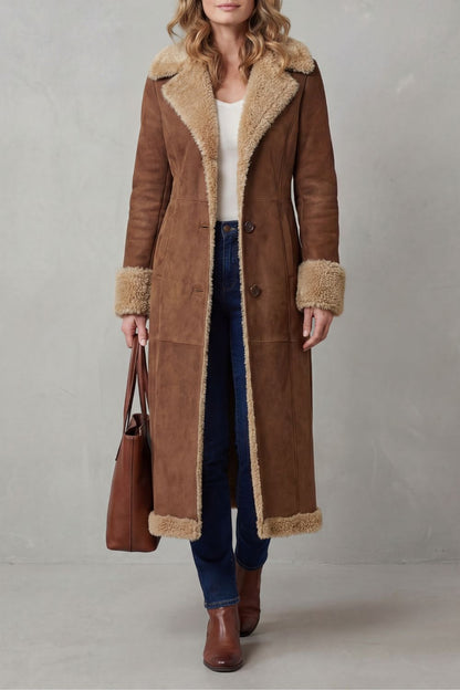 Manteau long doublé peau de mouton, vue de face