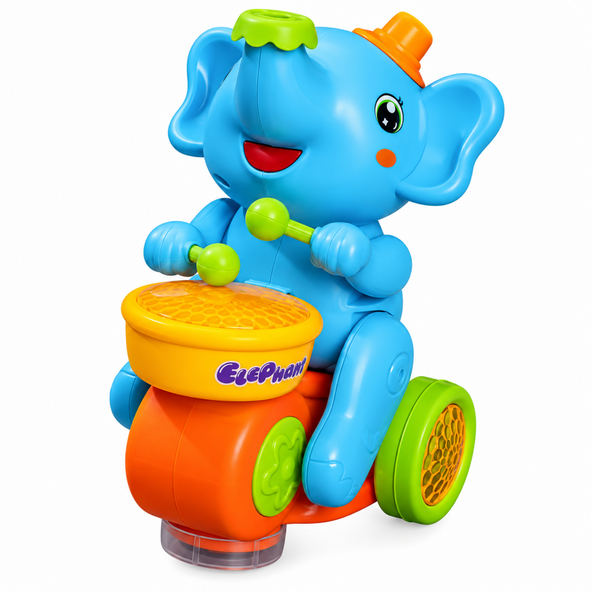 Éléphant musical batteur bleu avec balle flottante