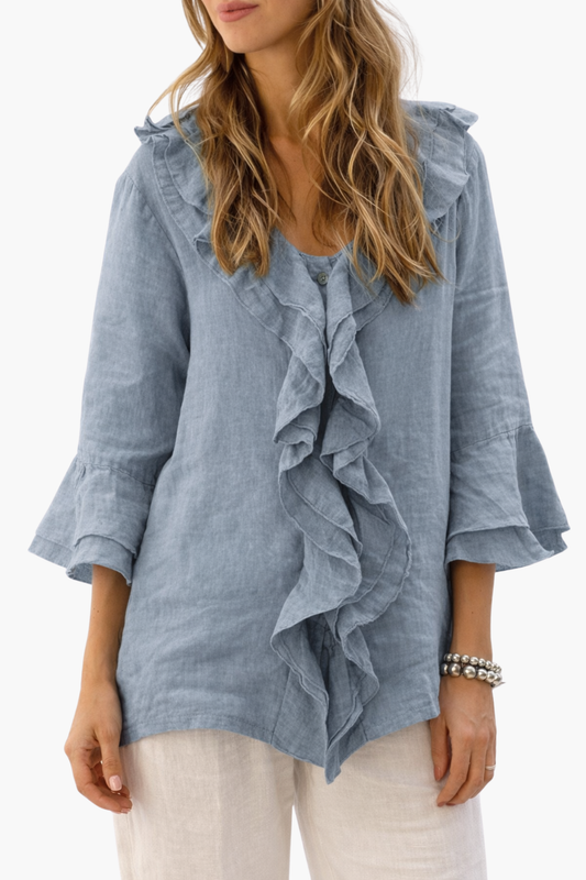 Blouse Femme à Volants – Haut Fluide et Respirant en Lin pour un Style Bohème Chic | Blouse Lin Femme