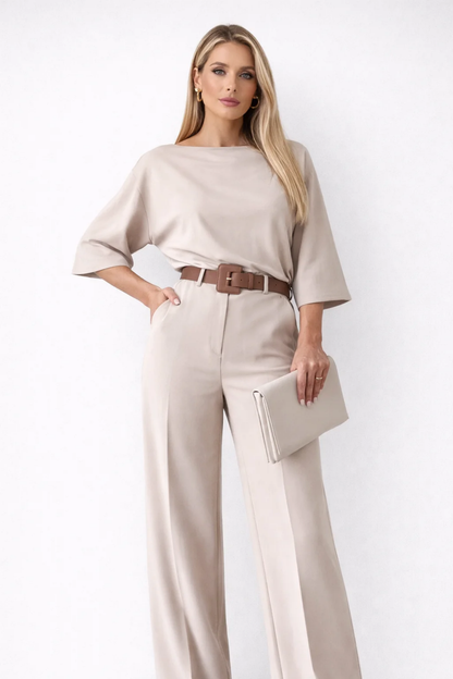 Ensemble Femme 2 Pièces – Top Fluide & Pantalon Taille Haute | Tenue Bureau & Invitée de Mariage