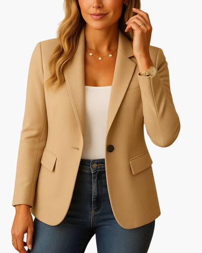 Blazer femme à col tailleur porté au bureau