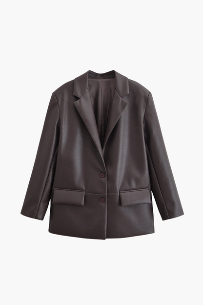Blazer Femme Effet Cuir – Coupe Tailleur Classique & Élégante | Style Bureau & Invitée de Mariage