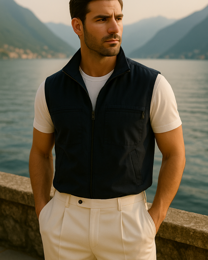 Gilet sans manches homme, détail du tissu