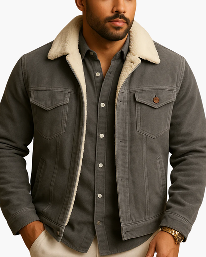 Veste homme velours côtelé doublée sherpa portée en hiver