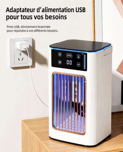 Rafraîchisseur d'Air Brumisateur 900 ml – Effet Glacial, 3 Vitesses & Veilleuse LED
