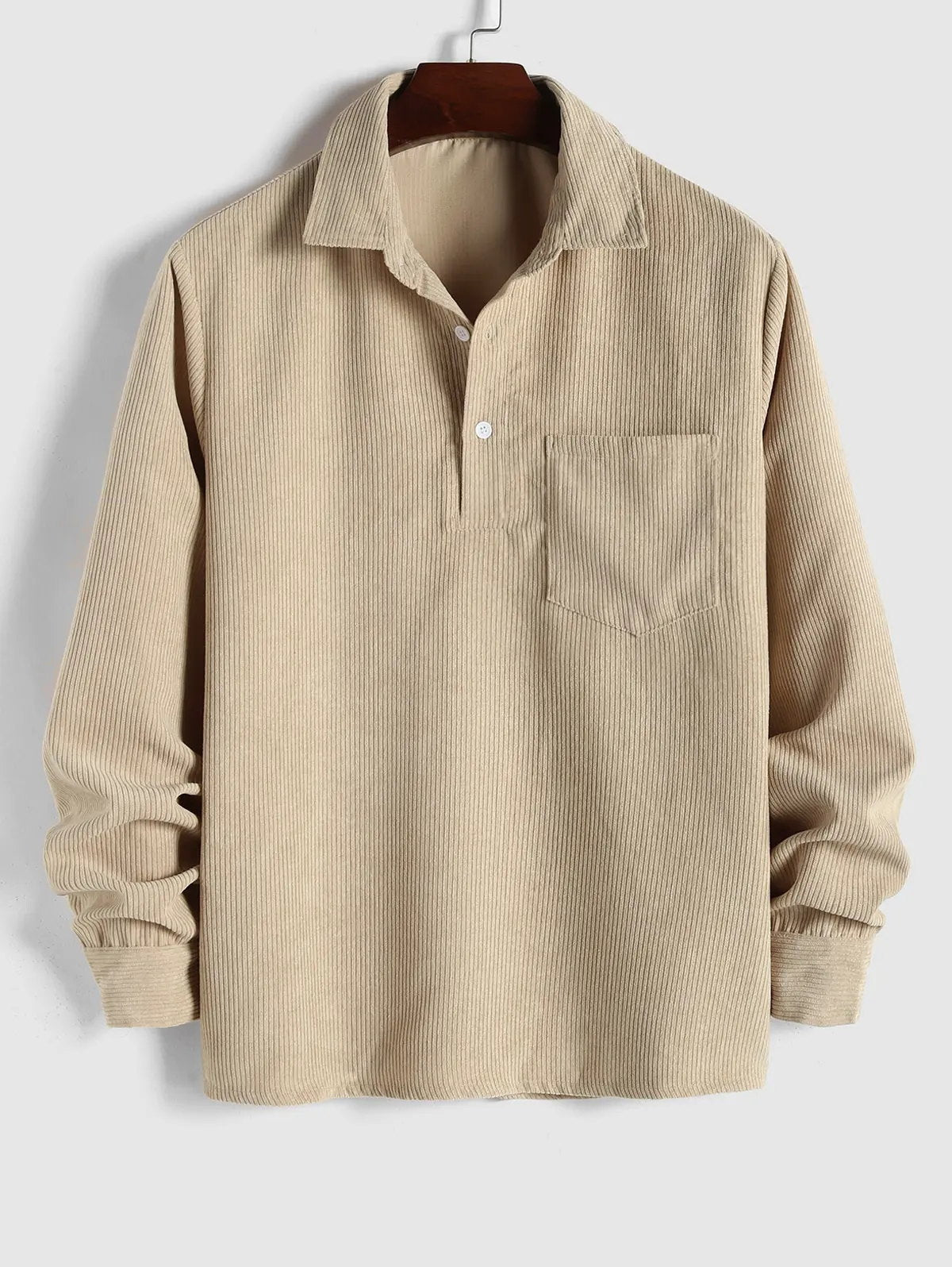 Chemise en velours côtelé beige, manches longues