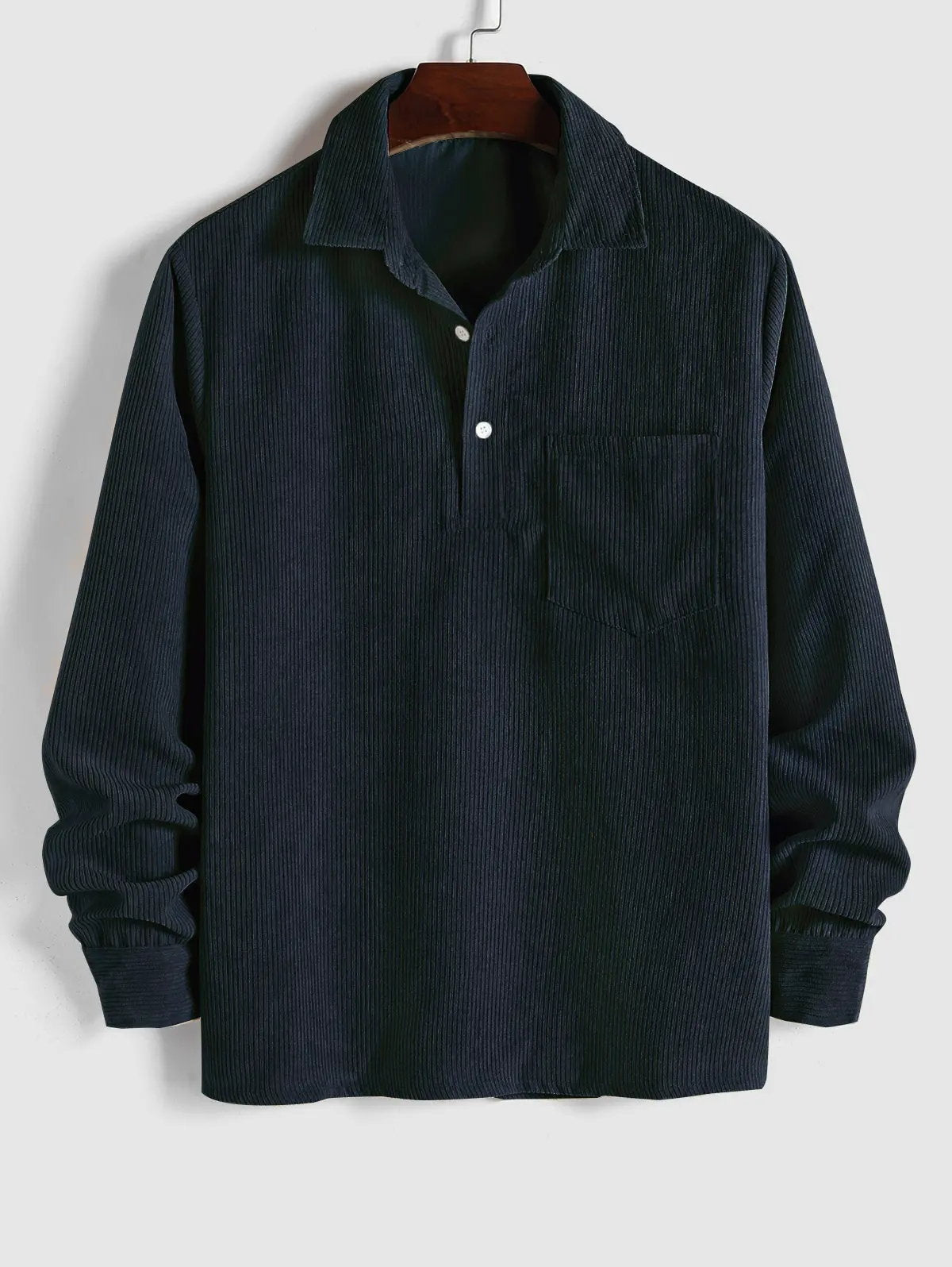 Chemise en velours côtelé bleu marine, manches longues