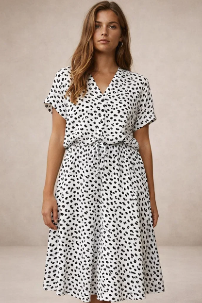 Robe Midi Fluide Imprimée – Coupe Féminine Taille Ajustable | Robe Femme