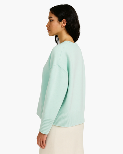 Pull Oversize Femme Col Rond Maille Unie vert menthe (Ocean) - vue de côté - Melvoire