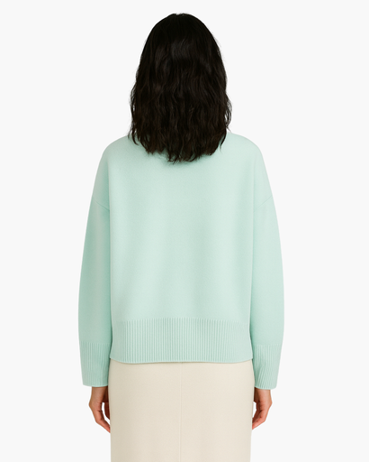 Pull Oversize Femme Col Rond Maille Unie vert menthe (Ocean) - vue de dos - Melvoire
