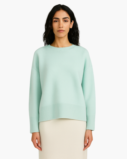 Pull Oversize Femme Col Rond Maille Unie vert menthe (Ocean) - vue de face - Melvoire