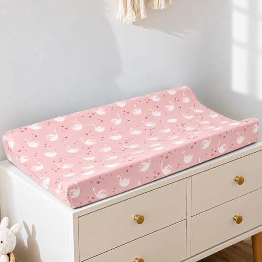 Housse de matelas à langer en coton réutilisable, imprimé Cygne Rose