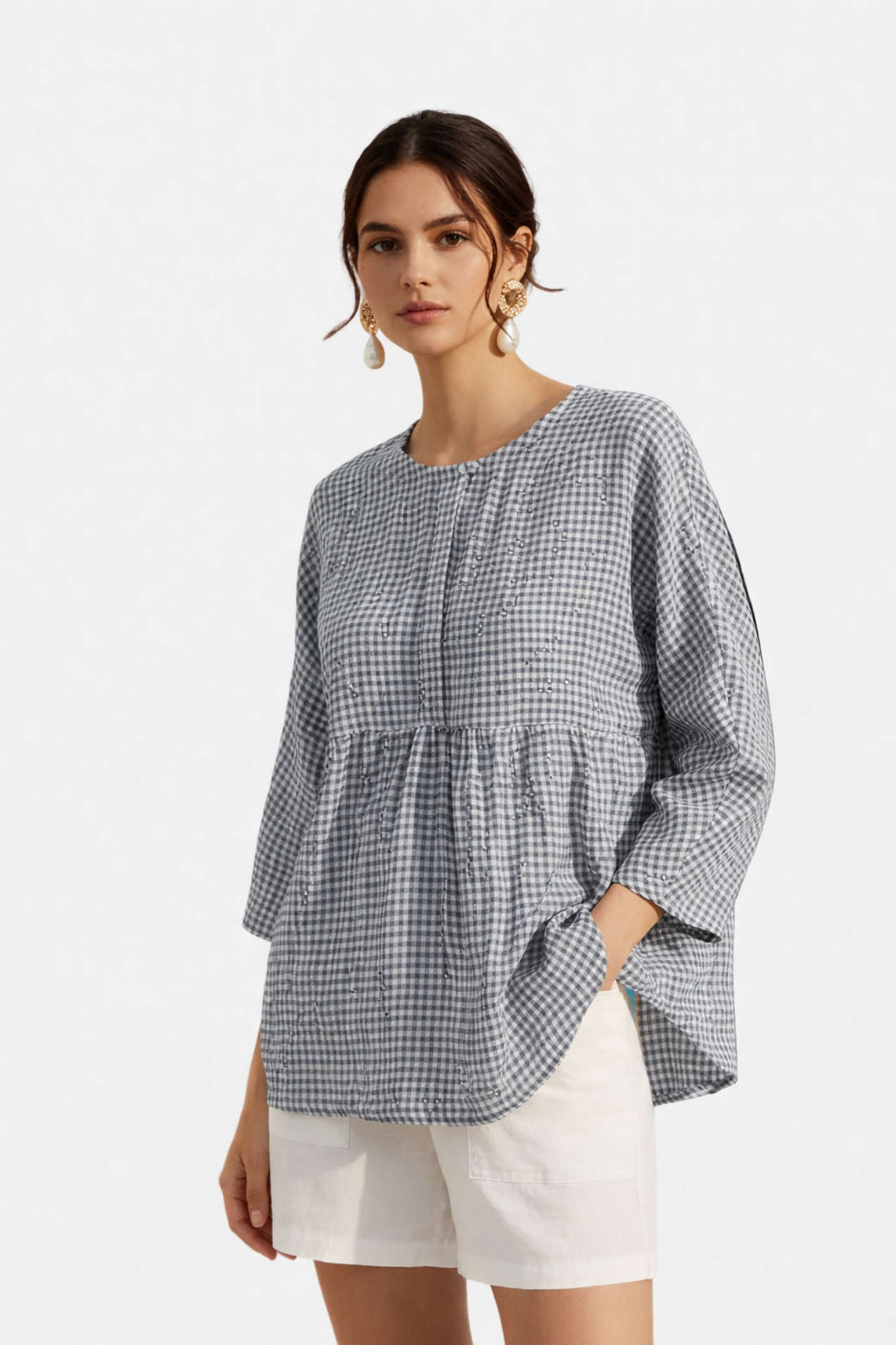 Blouse Femme Coton-Lin Manches Longues – Style Décontracté et Léger