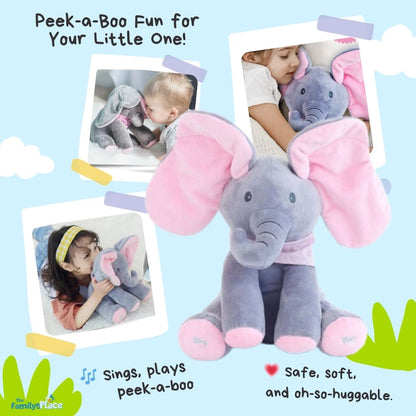 Éléphant peluche coucou interactif, coloris rose