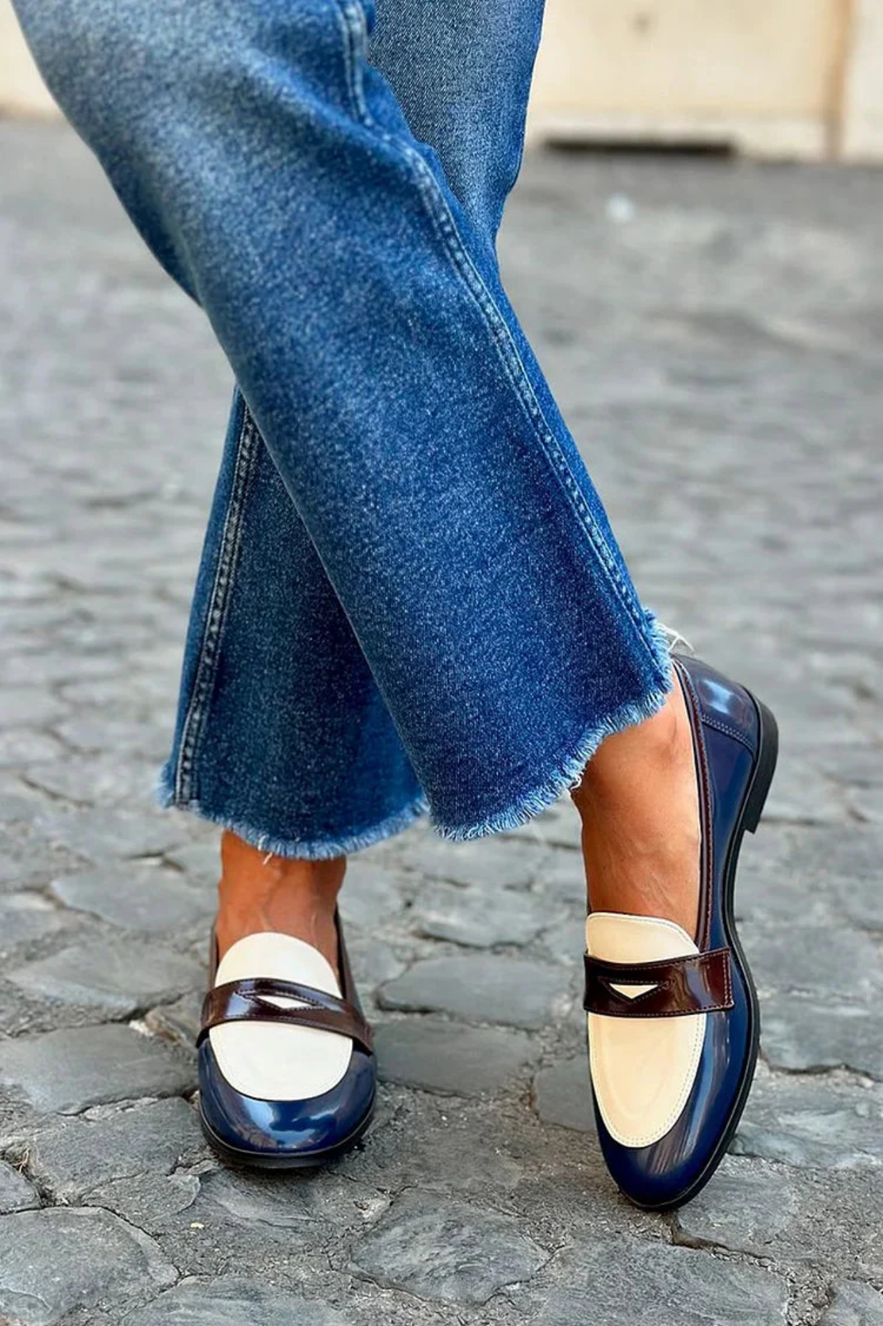 Mocassins Femme Vernis – Chaussures Élégantes Bicolores Style Classique