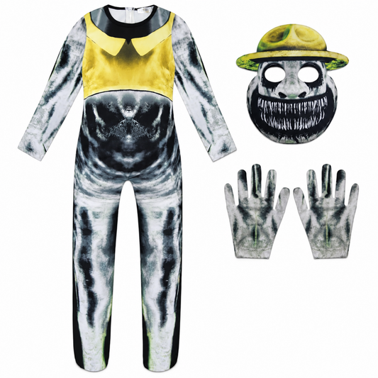 Déguisement créature des marais, détail du masque et des gants