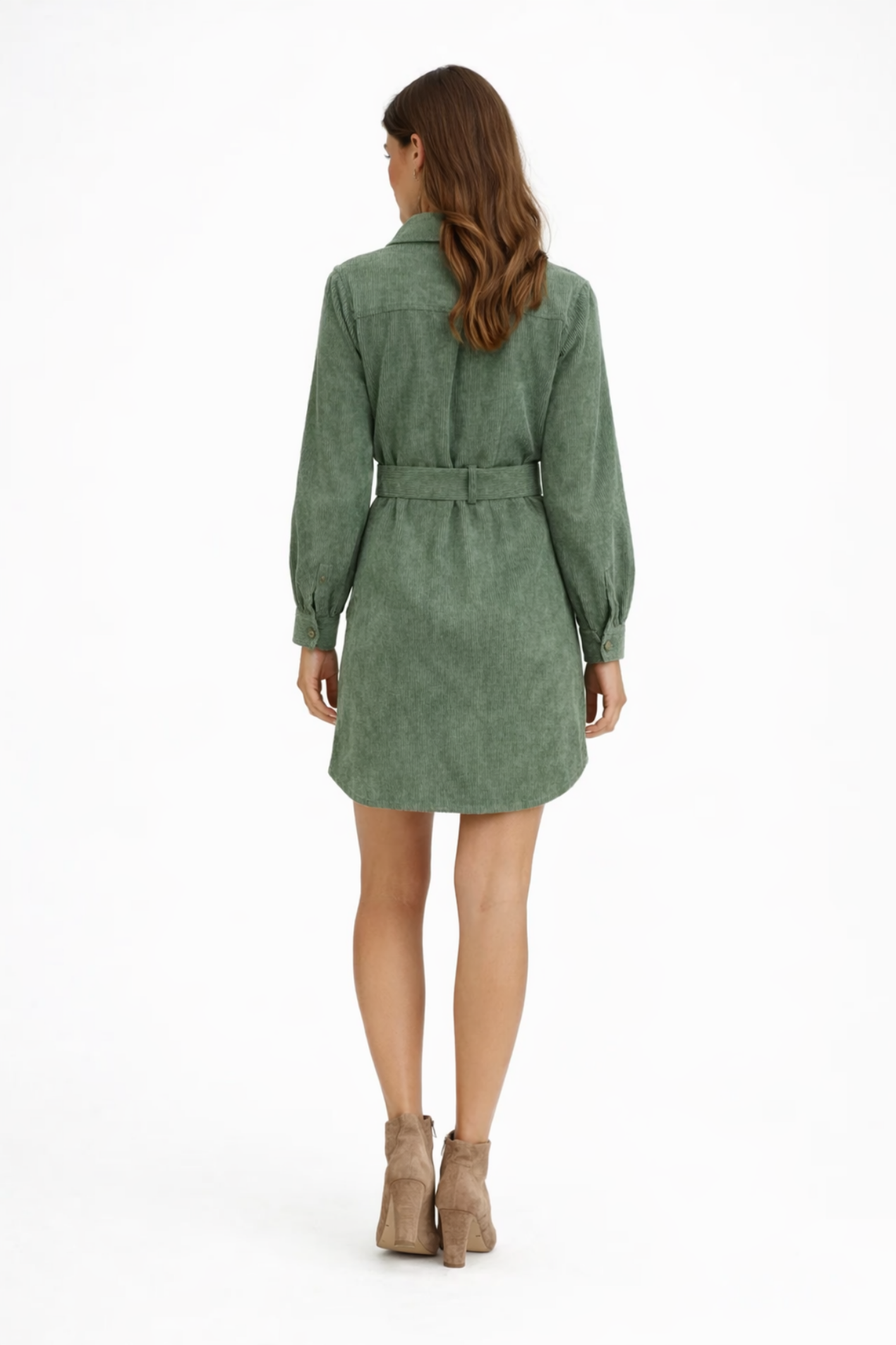 Robe Courte Velours Côtelé Femme – Col Chemise & Ceinture, Style Casual Chic Élégant