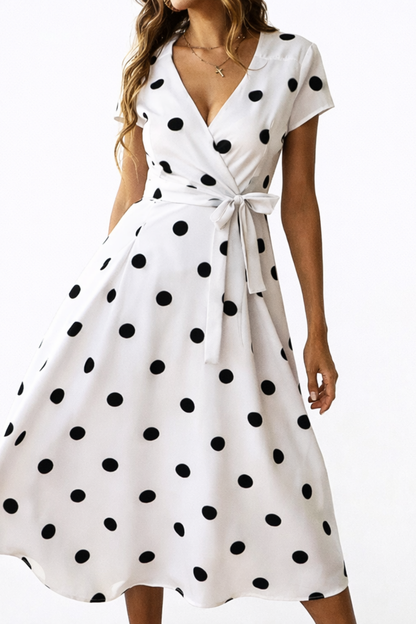 Robe Midi Femme Cache-Cœur À Pois – Robe Élégante Coupe Fluide
