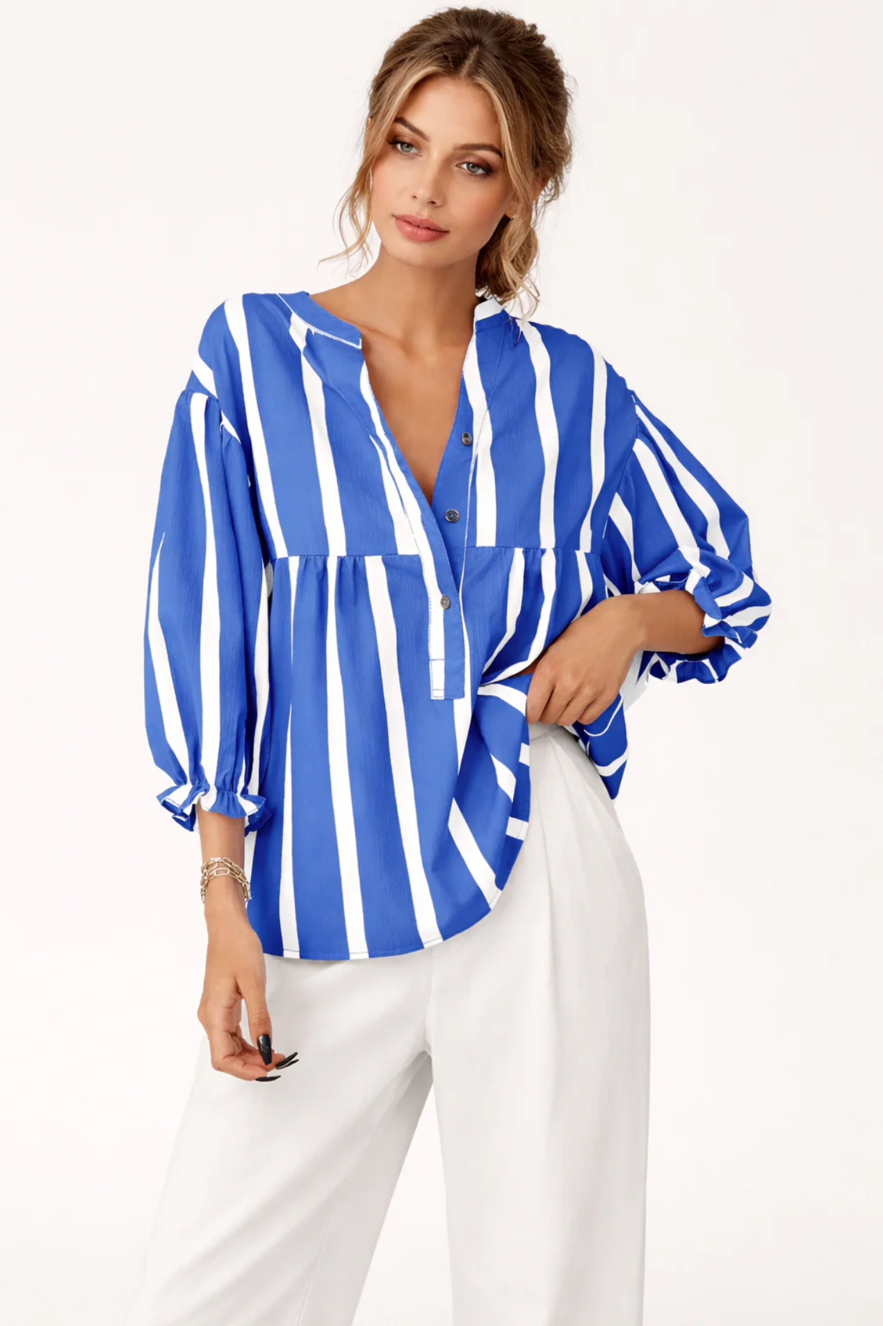 Blouse Rayée Femme – Coupe Élégante & Matière Légère, Style Décontracté Chic Quotidien