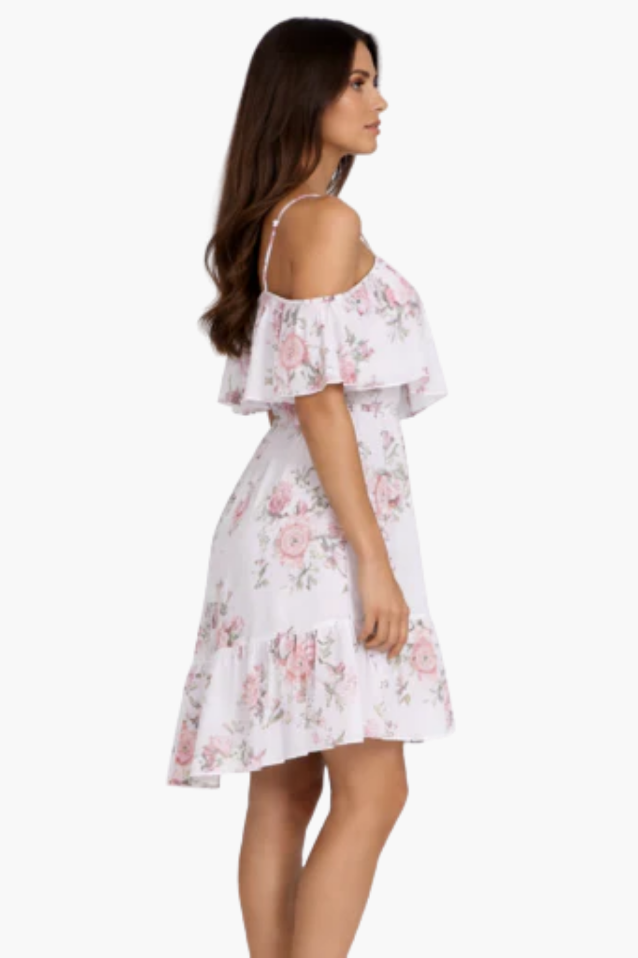 Robe Courte Fleurie Femme – Épaules Dénudées & Volants, Style Estival Élégant