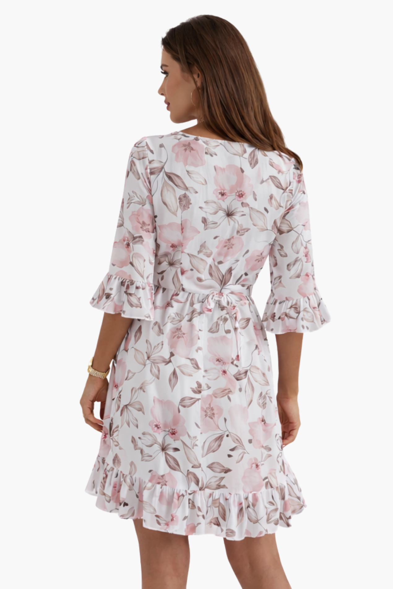 Robe Florale Femme – Col en V Portefeuille à Volants, Cocktail & Soirée Chic