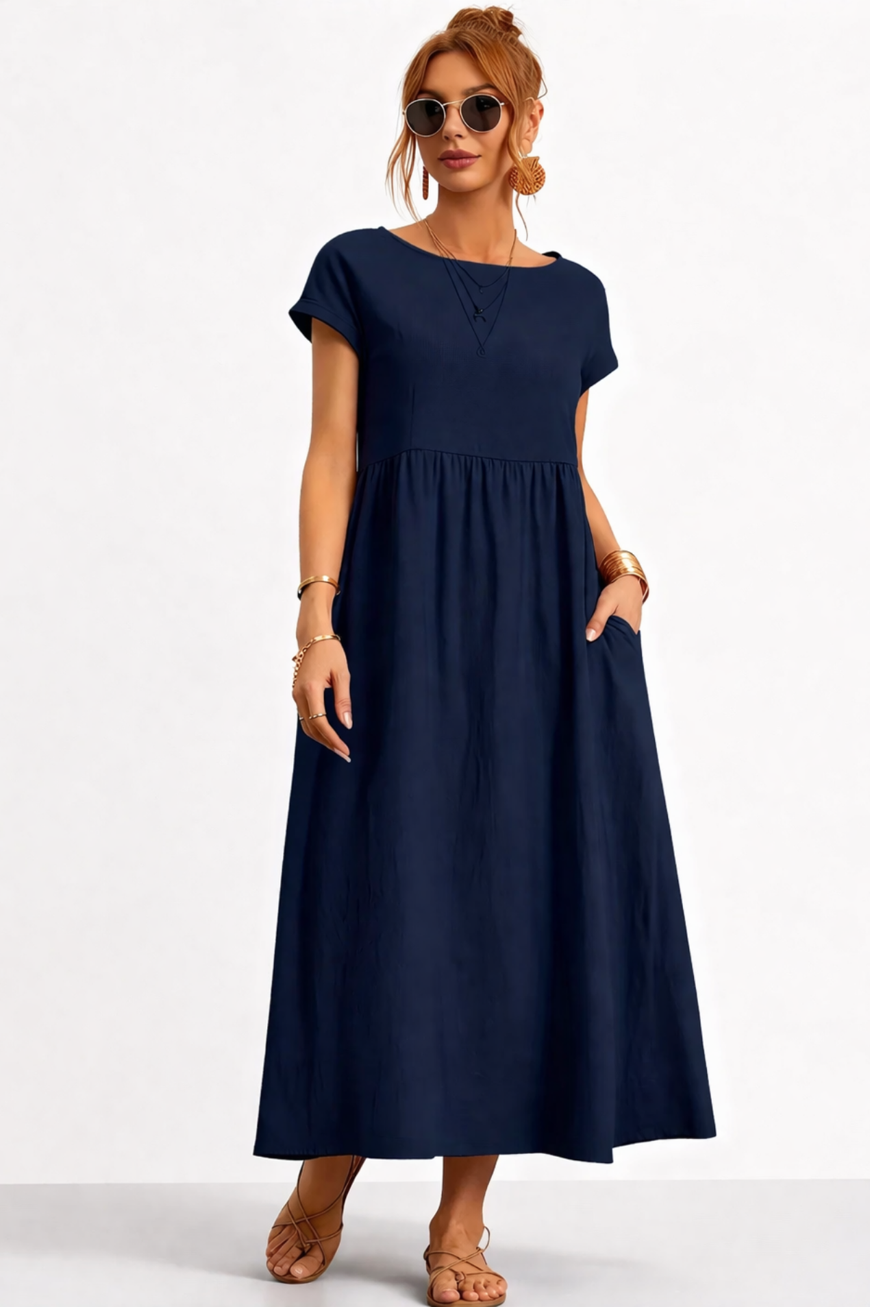 Robe Longue Femme – Coupe Fluide Décontractée Ventre Plat avec Poches | Robe Maxi Minimaliste