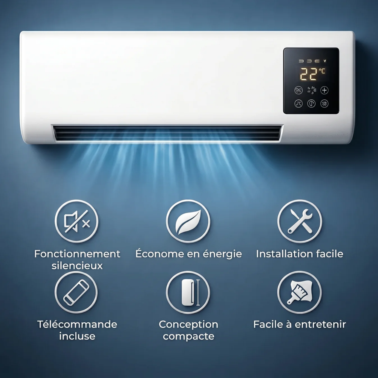 Climatiseur Mural Mobile 4-en-1 – Froid, Chaud, Ventilation & Déshumidification | Silencieux, Minuterie, LCD