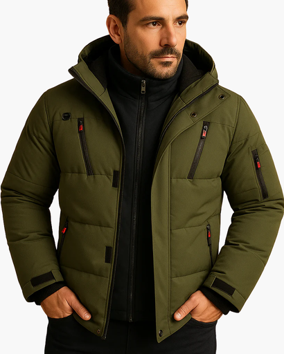 Veste d'hiver matelassée homme à capuche portée en hiver