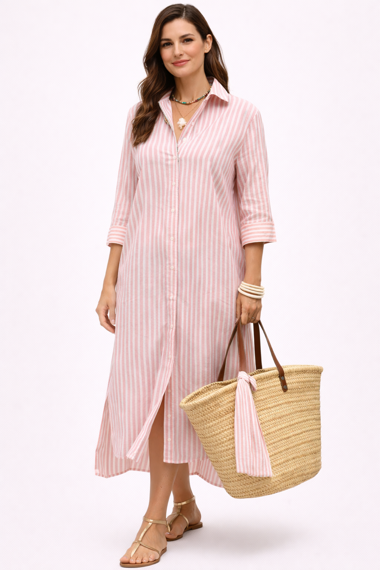 Robe Midi Rayée Femme Boutonnée – Coupe Fluide Style Décontracté Chic
