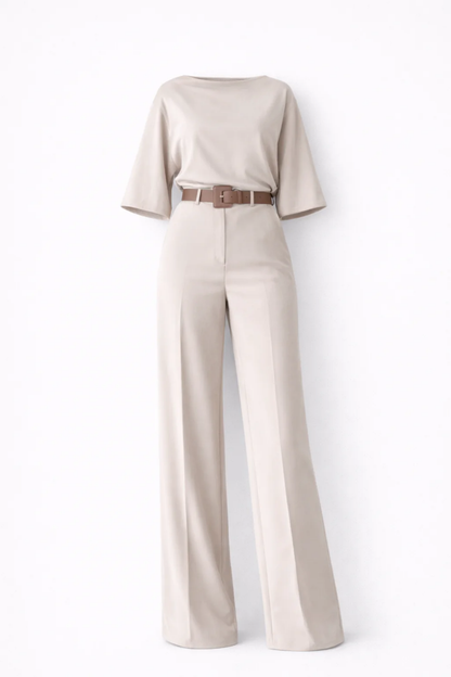 Ensemble Femme 2 Pièces – Top Fluide & Pantalon Taille Haute | Tenue Bureau & Invitée de Mariage
