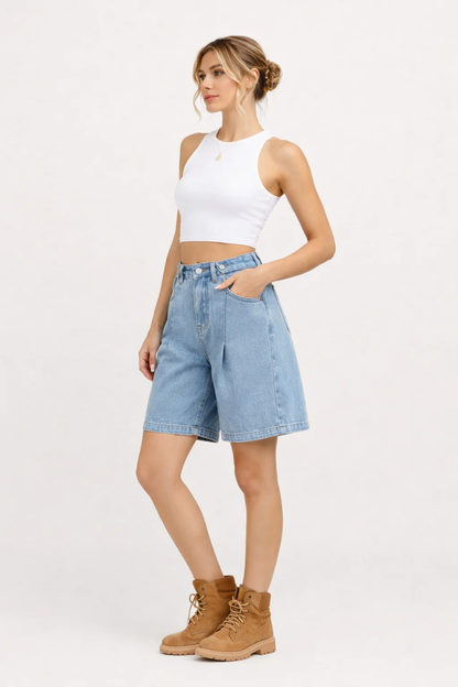 Short En Jean Femme – Taille Haute Coupe Ample Décontractée | Short Denim Été
