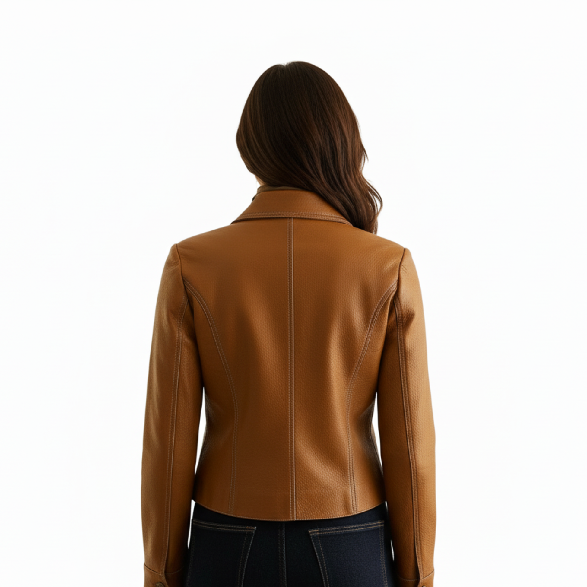 veste aspect cuir marron femme, vue de dos