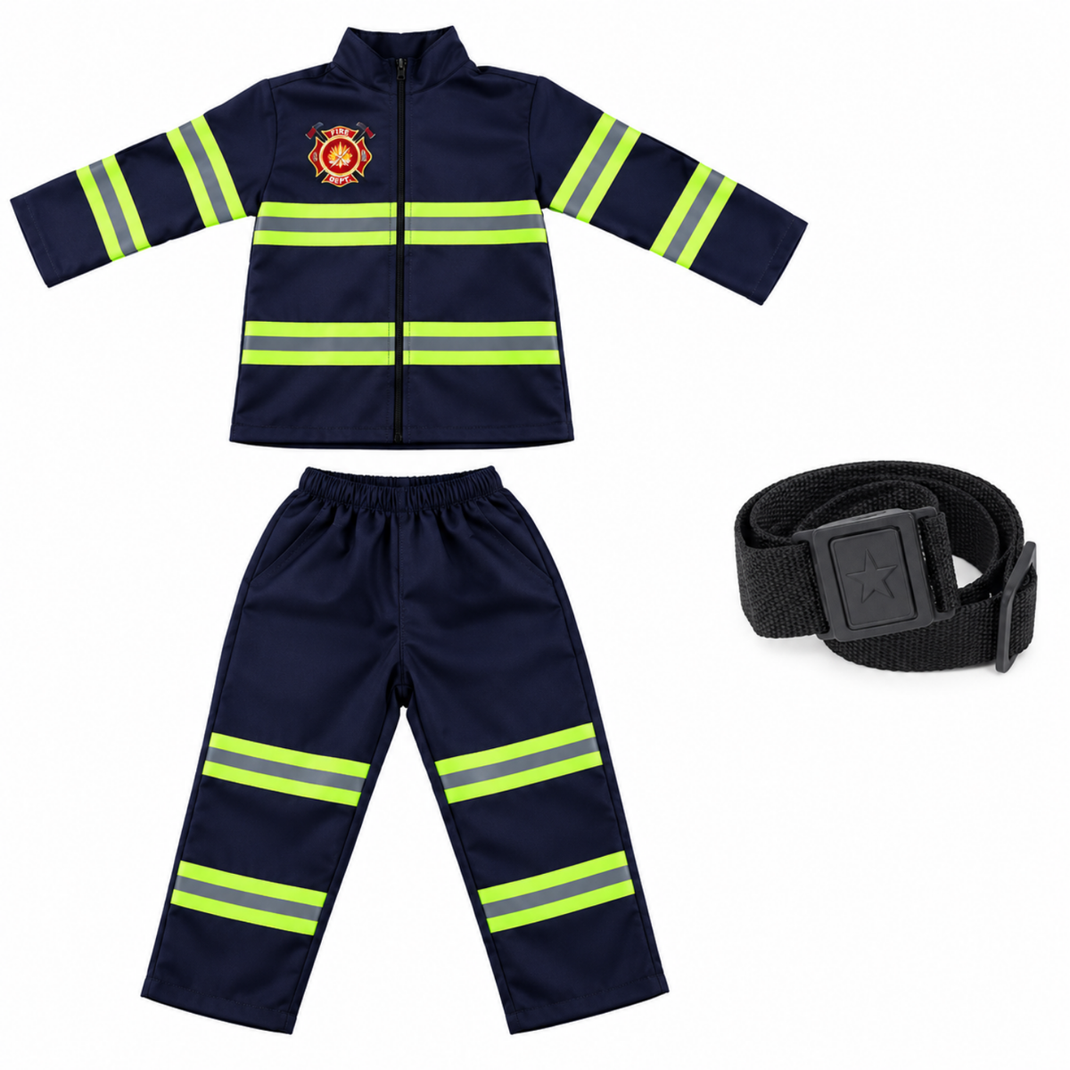 Uniforme de pompier enfant bleu marine avec bandes réfléchissantes et ceinture