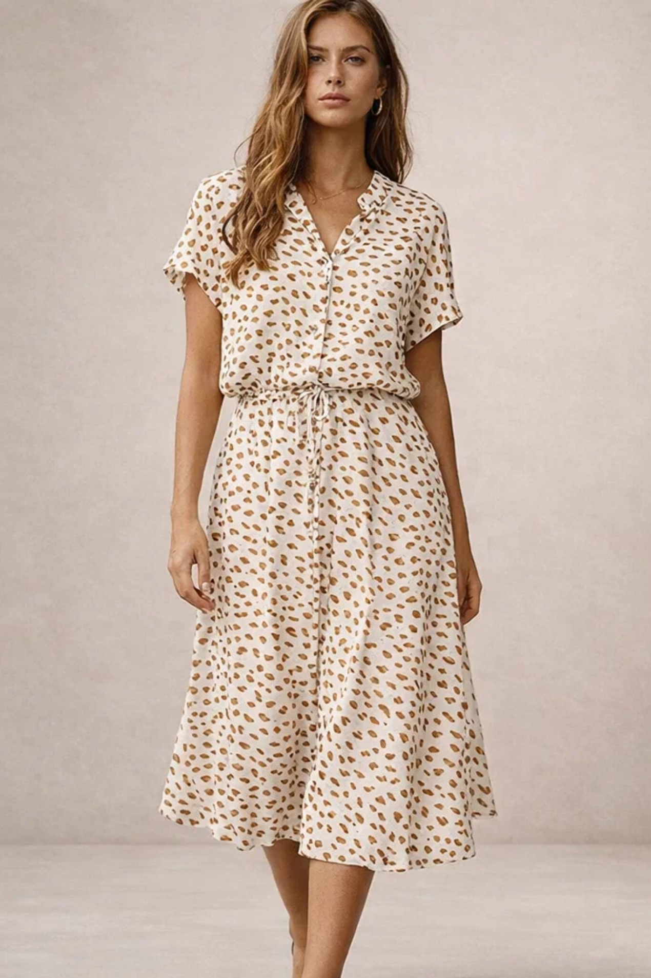 Robe Midi Fluide Imprimée – Coupe Féminine Taille Ajustable | Robe Femme