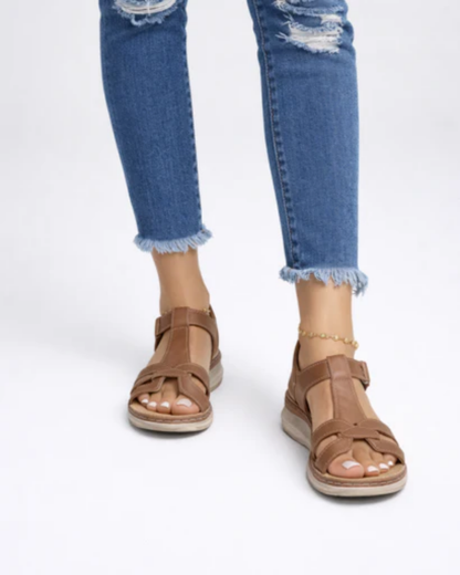 Sandales Compensées Femme – Brides Entrecroisées & Cheville Ajustable, Style Tressé Été