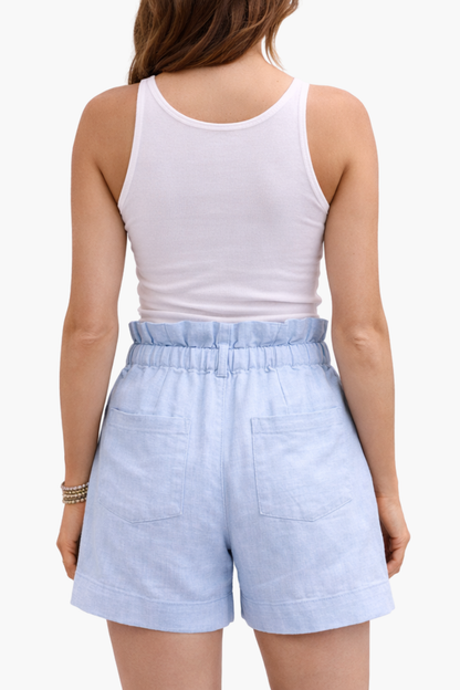 Short Lin Femme – Taille Haute & Ceinture Nouée, Coupe Fluide Style Bohème Estival