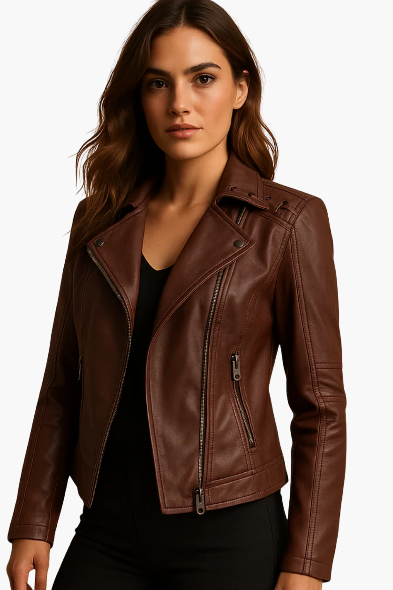Veste Biker Cuir Femme Coupe Ajustée – Style Rock Chic & Finition Zippée | Soirée & Quotidien
