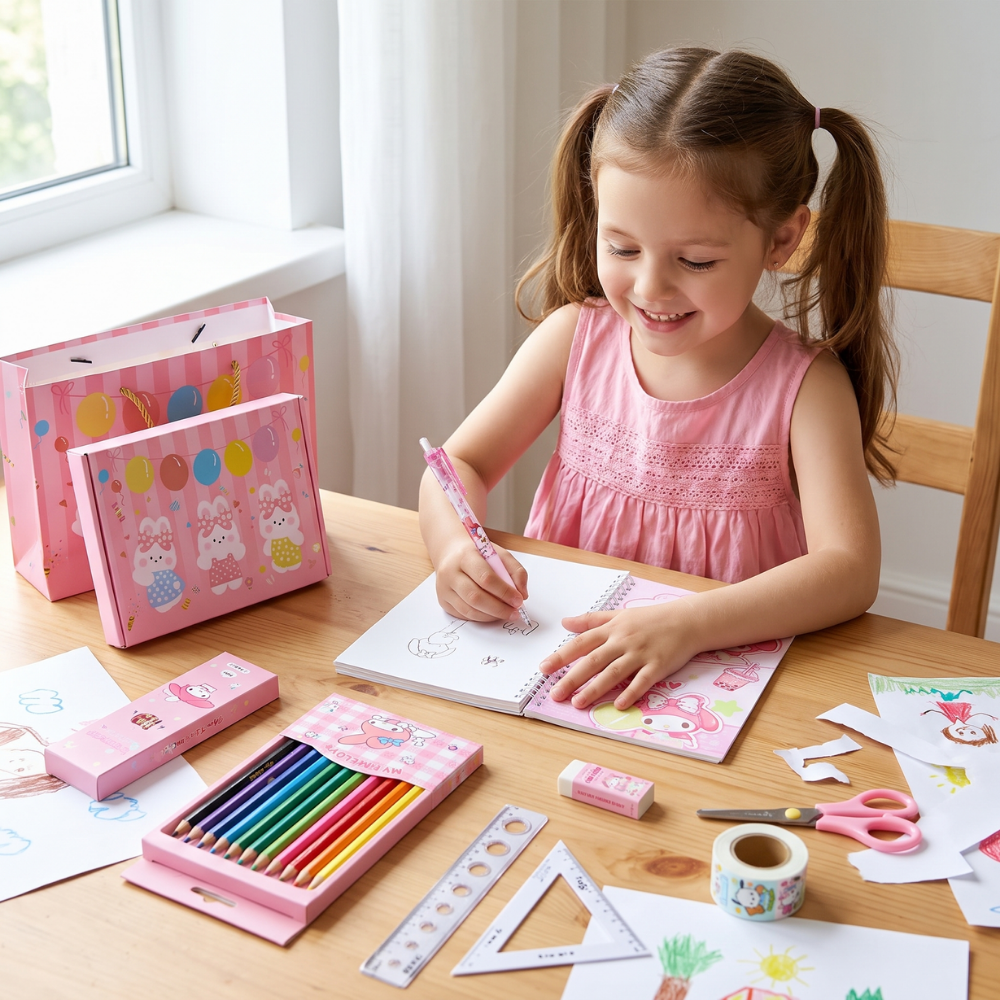 Aperçu du contenu du coffret fournitures scolaires