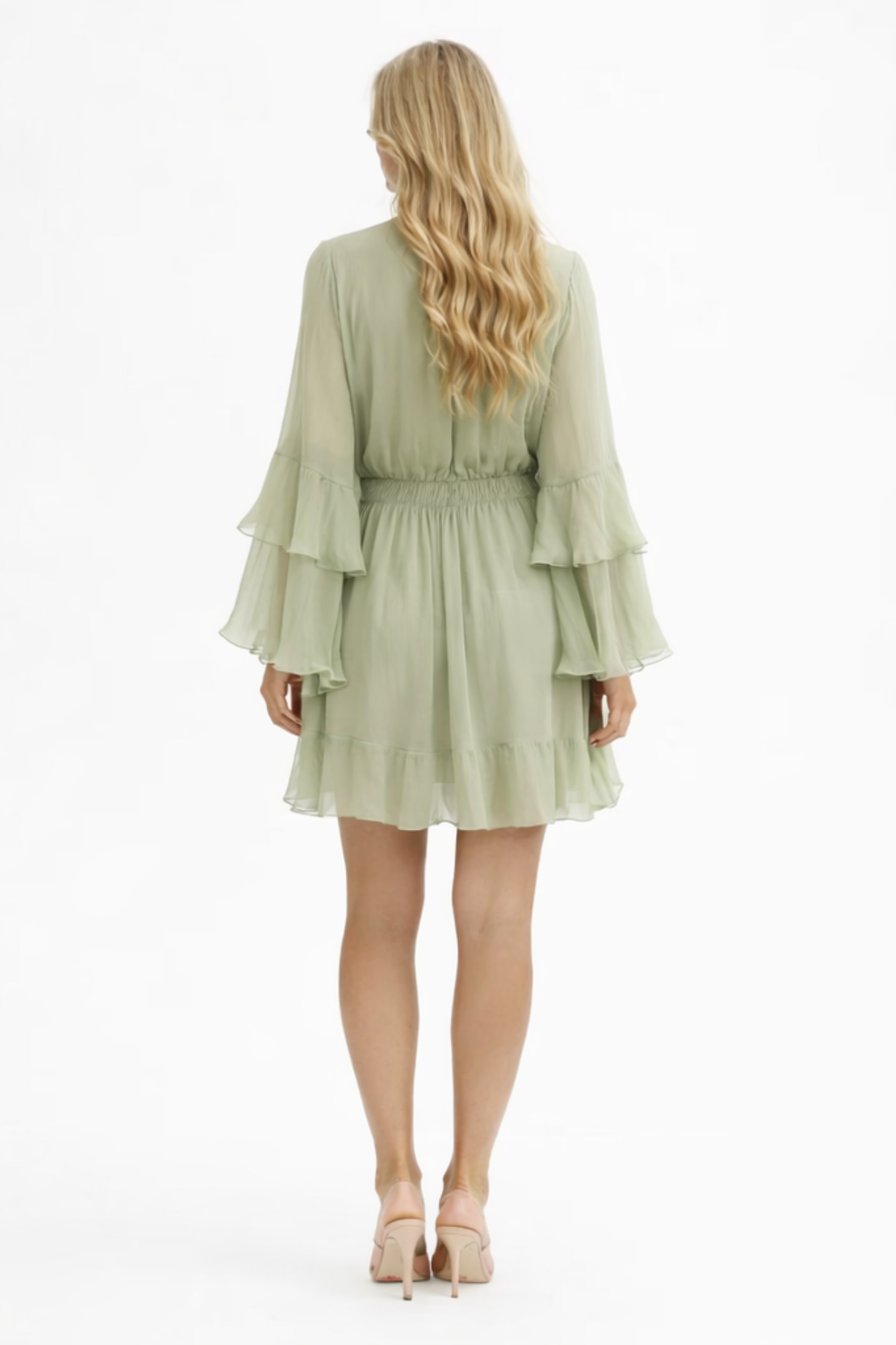 Robe Courte Femme – Fluide à Volants & Manches Longues, Style Romantique Bohème