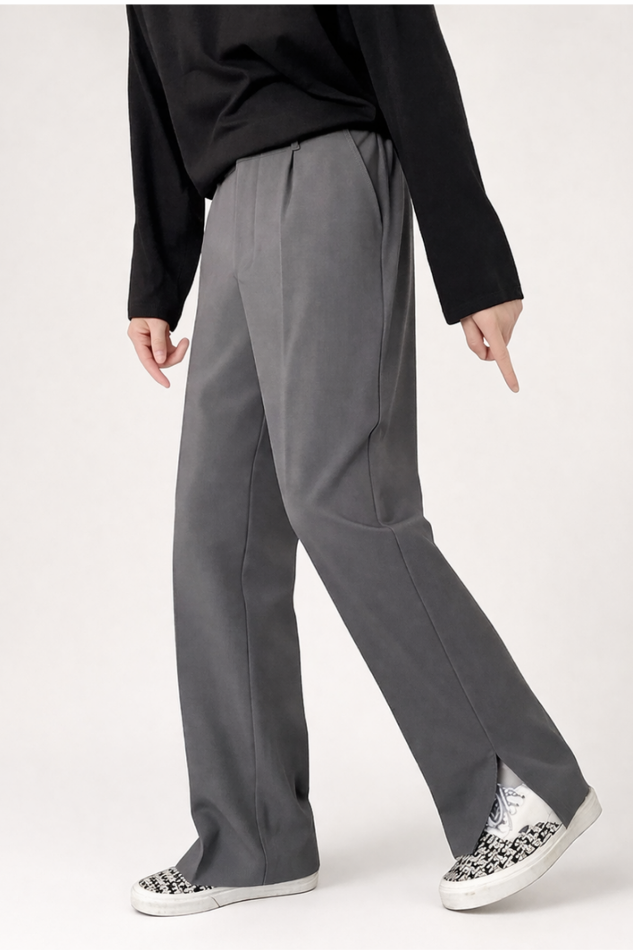 pantalon homme jambe large taille haute, vue portée complète