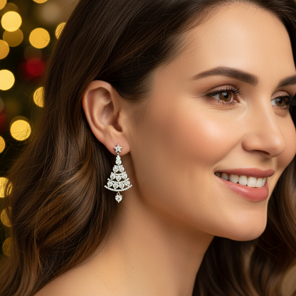 Boucles d'oreilles sapin de Noël, portées