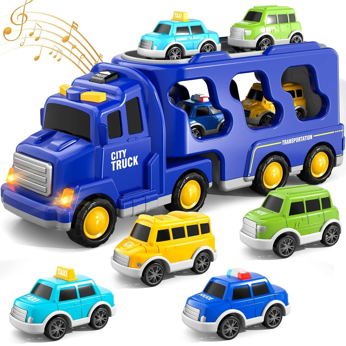 Camion transporteur lumineux et musical, coloris Bleu
