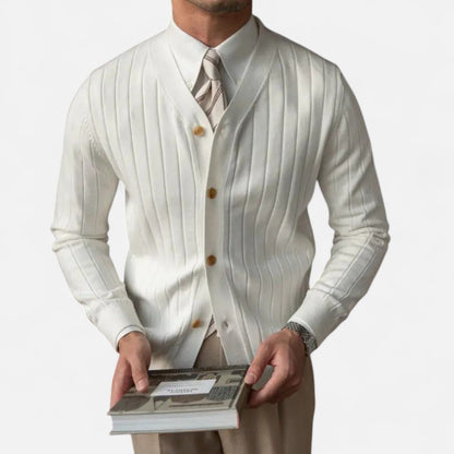 Cardigan homme col V blanc, vue de face