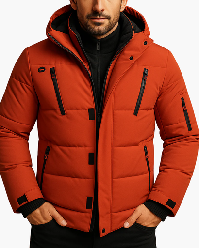 Veste d'hiver matelassée homme à capuche portée en hiver