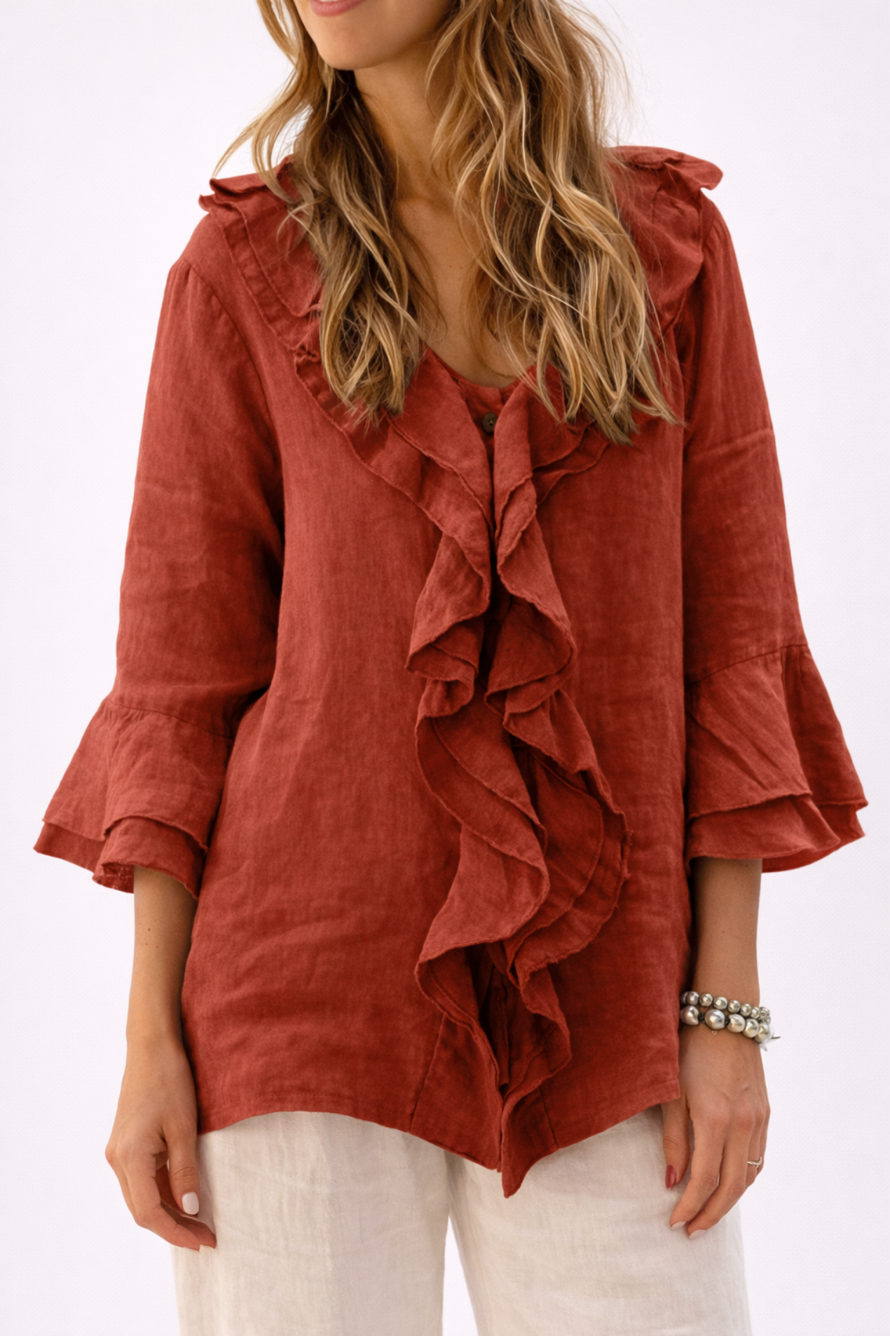 Blouse Femme à Volants – Haut Fluide et Respirant en Lin pour un Style Bohème Chic | Blouse Lin Femme