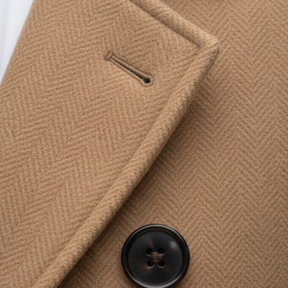 manteau laine noir homme, détail bouton et tissu