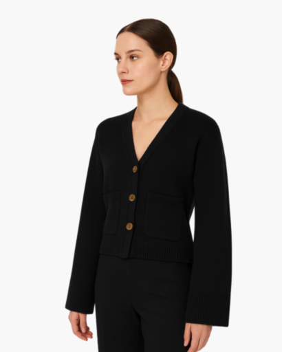 Cardigan Femme Boutonné Maille Structurée noir - vue de face - Melvoire
