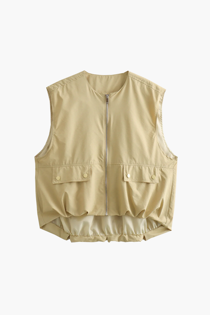 Gilet Femme Sans Manches Zippé – Veste Courte Élégante Style Utility