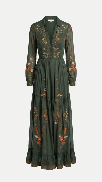 Robe Longue Bohème Femme – Broderies Florales & Coupe Fluide | Robe Maxi Invitée de Mariage