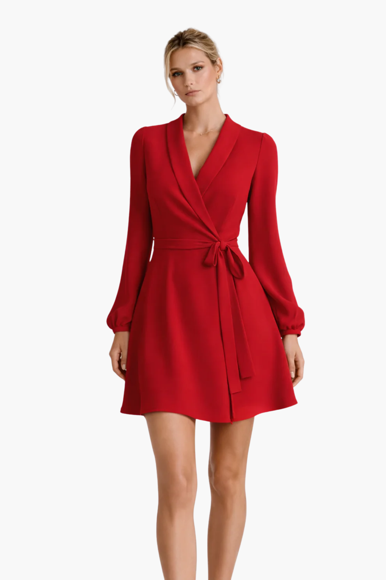 Robe Portefeuille Femme – Col en V & Manches Longues, Élégance Soirée Cocktail